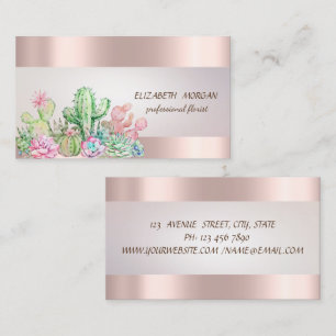 Elegant Chic Randig Kaktus Sukkulenter Rosa Guld Visitkort