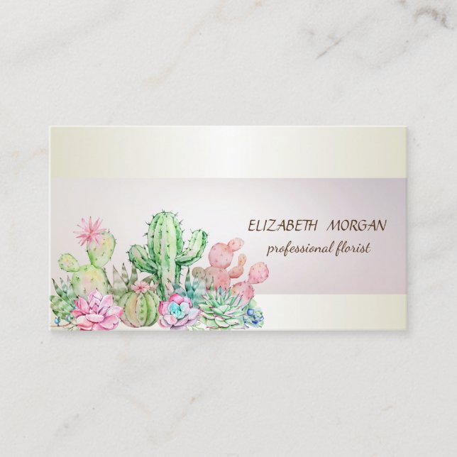 Elegant Chic Randig Kaktus Sukkulenter Visitkort (Framsida)