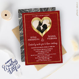 Elegant Chic Red Guld Anpassningsbar Photo Bröllop Inbjudningar