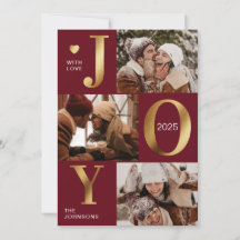 Elegant Chic Red Guld Photo Collage Joy Jul