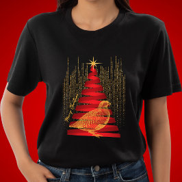 Elegant Chic Red Julgran & Guld Partridge T Shirt