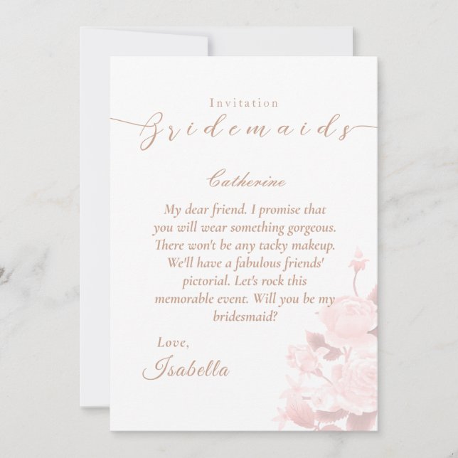 Elegant Chic Ro Bröllop Bridemaid Inbjudningar (Framsida)