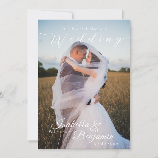 Elegant Chic Ro Bröllop fotfoto Inbjudningar (Framsida)