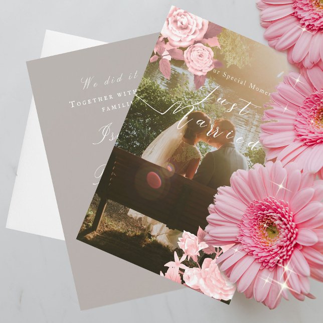 Elegant Chic Ro Bröllop Tack Kort (Chic Rose Wedding Announcement Card.)