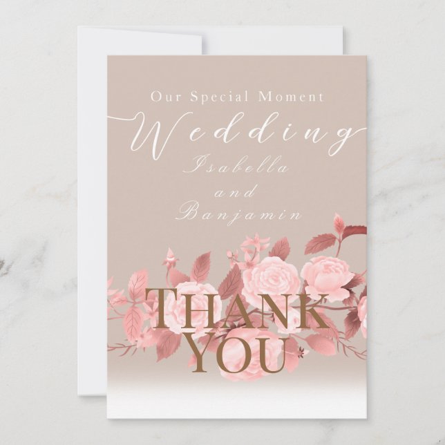 Elegant Chic Ro Bröllop Tack Kort (Framsida)