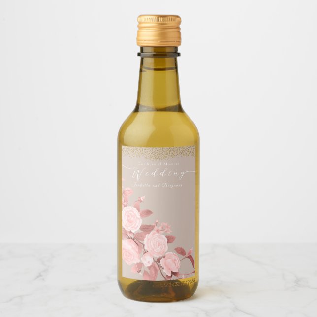 Elegant Chic Ro Bröllop Vinetikett (Framsida)