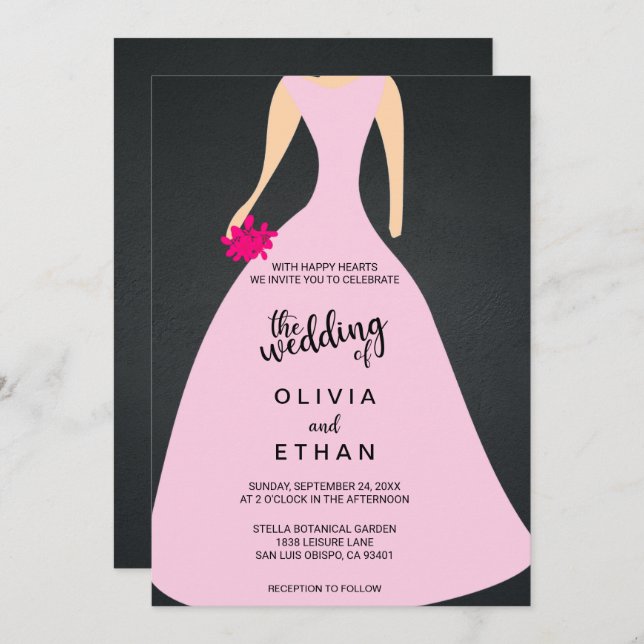 Elegant chic ro Bröllopsinbjudan till bröllopsinbj Inbjudningar (Fram/baksida)