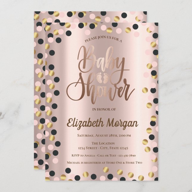 Elegant Chic Ro Guld Dots Baby Shower Inbjudningar (Fram/baksida)