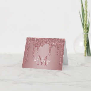 Elegant Chic Ro Guld Drickning av Glitter Monogram Tack Kort