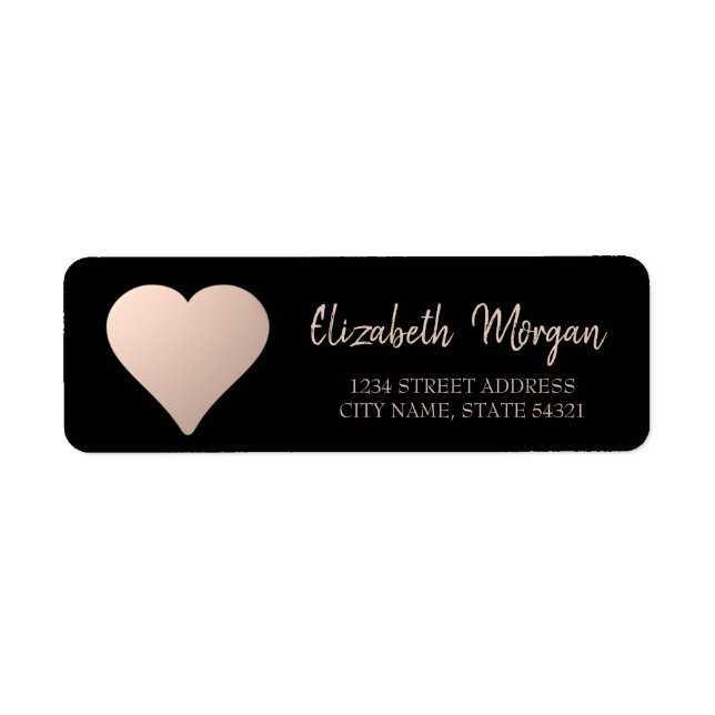 Elegant Chic,Ro Guld Heart,Svart adressetikett Returadress Etikett (Framsidan)