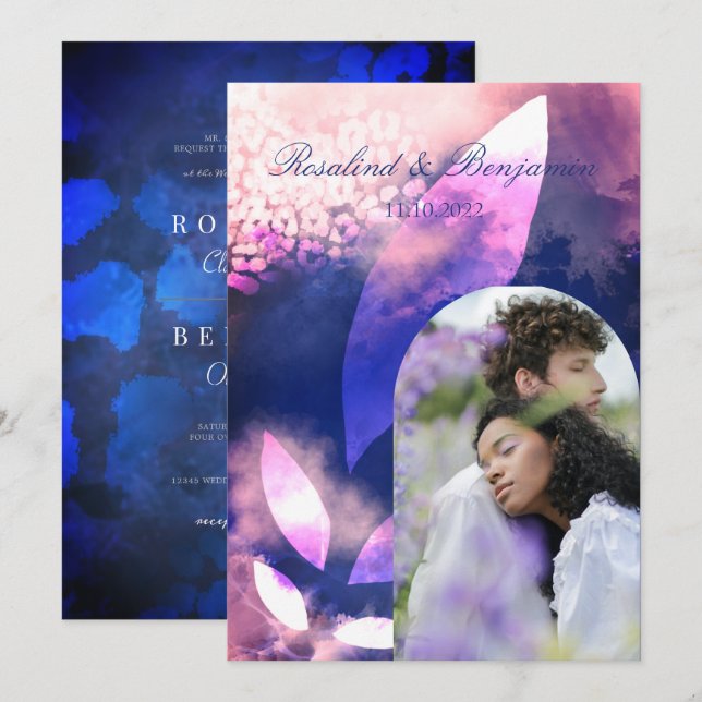 Elegant Chic Ro Guld Violet Arch Photo Bröllop Inbjudningar (Fram/baksida)