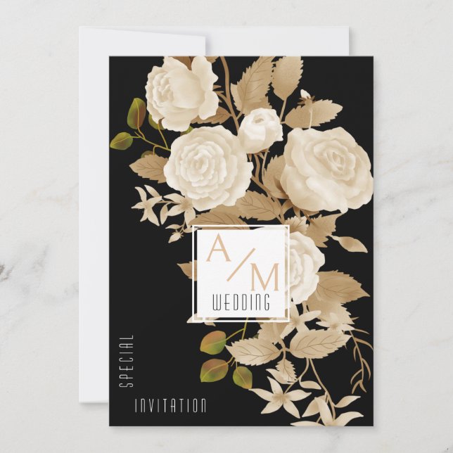 Elegant Chic Ro Monogram Black Bride Parent Inbjudningar (Framsida)