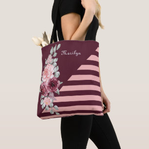 Elegant Chic Ro Rosa Burgundy Blommigt Tygkasse