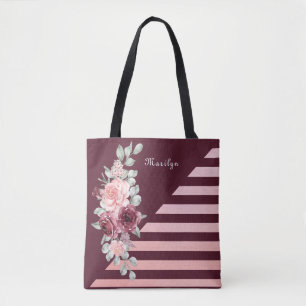 Elegant Chic Ro Rosa Burgundy Blommigt Tygkasse