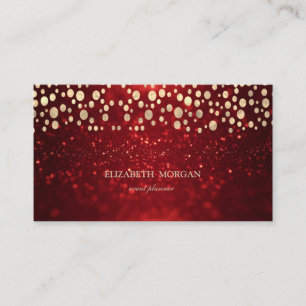 Elegant Chic Röd Glitter Bokeh Guld Konfetti Visitkort