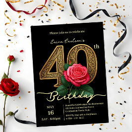 Elegant Chic Röd ros & Guld 40:e födelsedagen Inbjudningar