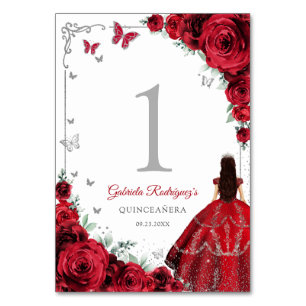 Elegant Chic Röda Rosor Silver Quinceanera Bordsnummer