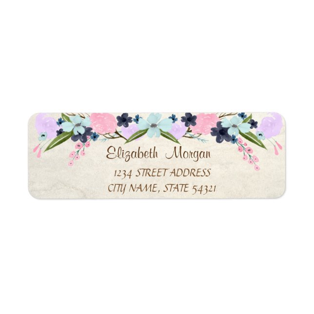 Elegant Chic Romantic, Flowers Address Label Returadress Etikett (Framsidan)