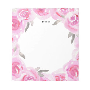Elegant Chic Romantic Rosa Watercolor Flowers Anteckningsblock