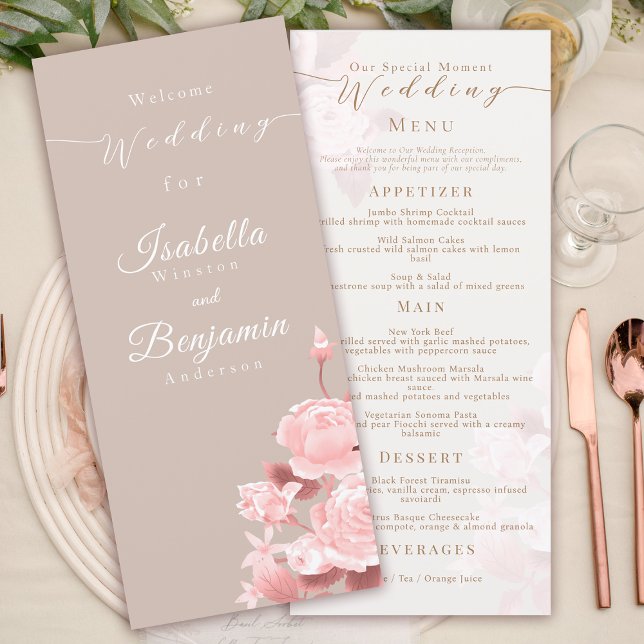 Elegant Chic Ros Bröllopsmeny Meny (Elegant Chic Rose Wedding Menu.)