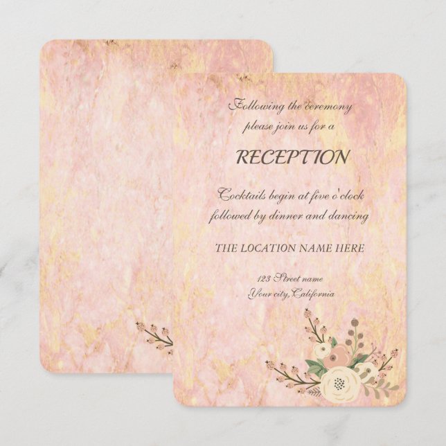 Elegant Chic Ros marmorerad Blommig Bröllopsmottag Inbjudningar (Fram/baksida)