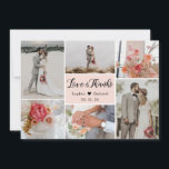 Elegant Chic  Rosa 6 Photo Collage Bröllop Tack Kort<br><div class="desc">Modern, Elegant "Kärlek and Tack"-skript Rosa 6 Photo Collage Bröllop - tackkort. Snyggt bröllop tackar dig för att du har en kortmall med sex (6) foto på framsidan och ett (1) foto på baksidan. Med skriptet "Kärlek och tack" i en snabbt handskriven kalligrafi i svart på ljusa rosor, eller ljusa...</div>
