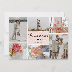 Elegant Chic  Rosa 6 Photo Collage Bröllop Tack Kort