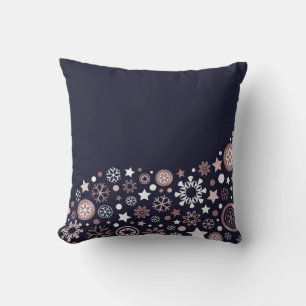 Elegant chic rosa blå och vita snöflingor kudde