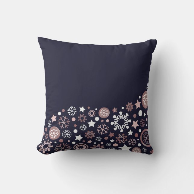 Elegant chic rosa blå och vita snöflingor kudde (Framsida)