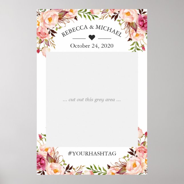 Elegant Chic Rosa Blommig Bröllopsfotoprop Poster (Framsidan)
