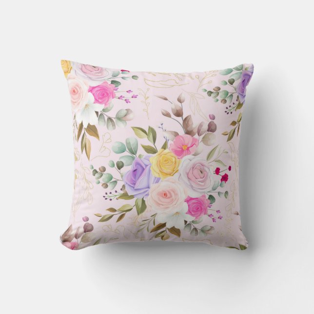 Elegant chic rosa blommig kudde (Framsida)