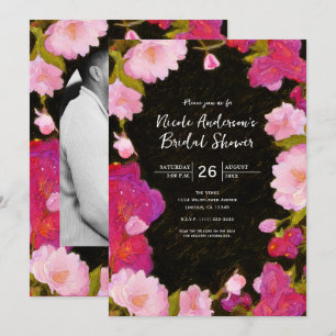 Elegant Chic Rosa Blommig Vårblommor Inbjudan