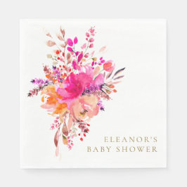 Elegant Chic Rosa Blommigt Baby Shower Anpassnings Pappersservett