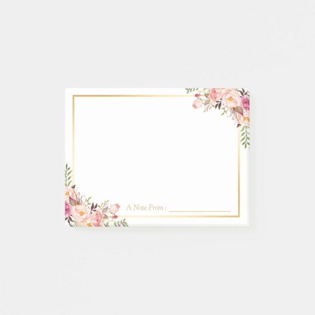 Elegant Chic Rosa Blommigt Decor with Guld Ram Post-it Block (Framsida)