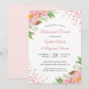 Elegant Chic Rosa Blommigt Konfetti Rehearsal Midd Inbjudningar