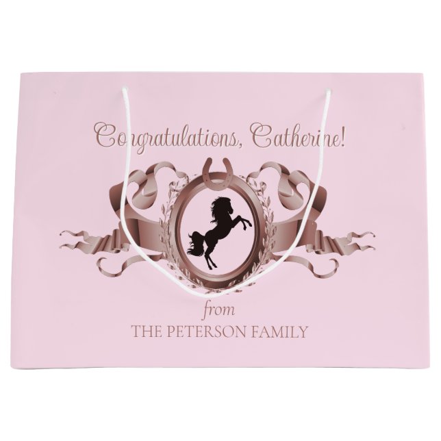 Elegant Chic Rosa Equestrian Ribbon Vapensköld Nam (Framsidan)