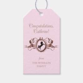 Elegant Chic Rosa Equestrian Ribbon Vapensköld Nam Presentetikett