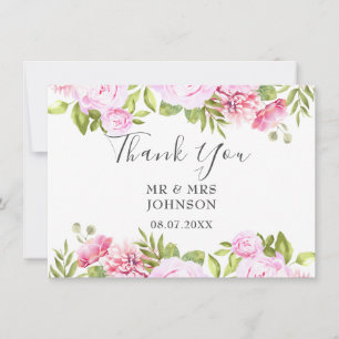 Elegant Chic Rosa Floral Bröllop med Grönska Tack Kort