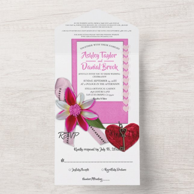 Elegant Chic Rosa Flourish Romantic Modern Bröllop (Insida)