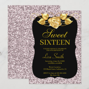 Elegant Chic Rosa Glitter Guld Ro Sverige 16 Inbjudningar