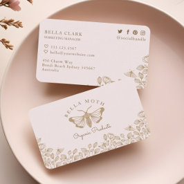 Elegant & Chic Rosa & Guld Blommigtar & Moth Logot Visitkort