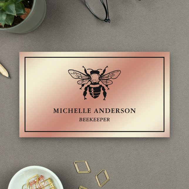 Elegant Chic Rosa Guld Folie Honey Bee Biskop Visitkort (Skapare uppladdad)