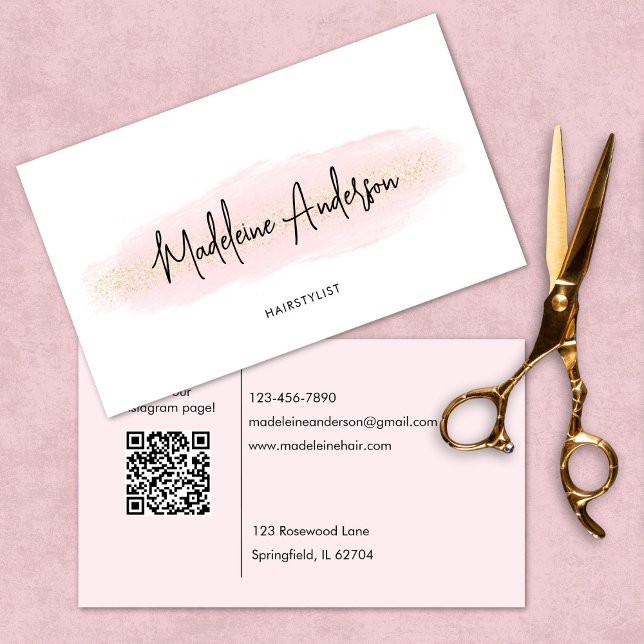 Elegant Chic  Rosa Guld Glitter Hairstylist Visitkort (Skapare uppladdad)