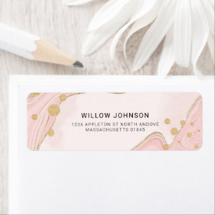 Elegant Chic Rosa Guld Glitter Marble Agate Addres Returadress Etikett