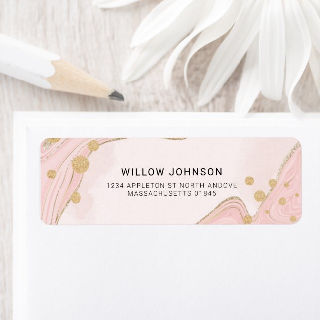 Elegant Chic Rosa Guld Glitter Marble Agate Addres Returadress Etikett (Insitu)