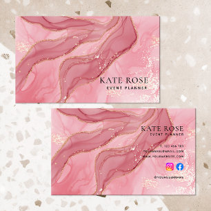 Elegant Chic  Rosa Guld Glitter Vattenfärg Visitkort