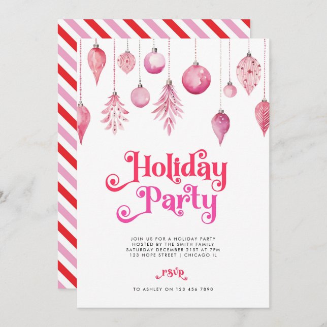 Elegant Chic Rosa Helgdag Jul Drinks Party Inbjudningar (Fram/baksida)