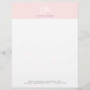 Elegant Chic Rosa Minimalist Monogram Office Brevhuvud