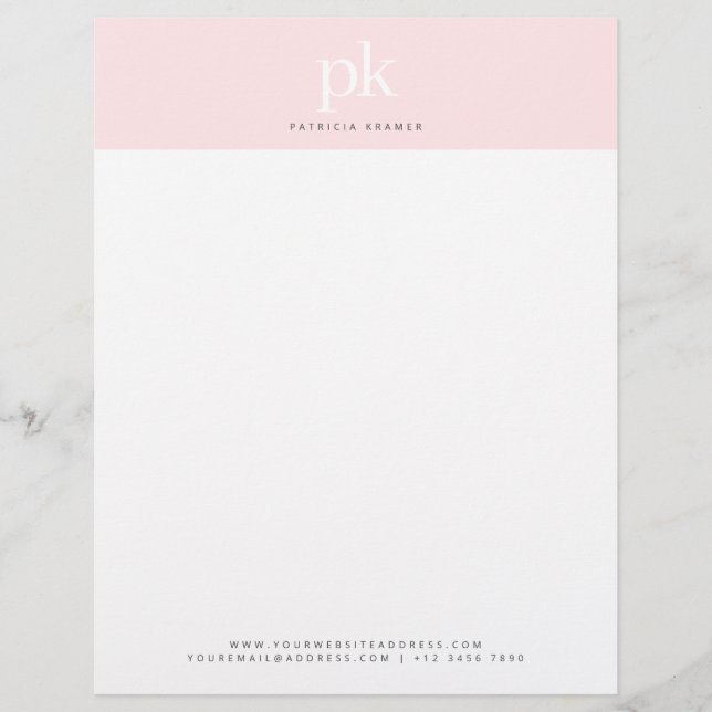Elegant Chic  Rosa Minimalist Monogram Office Brevhuvud (Framsida)
