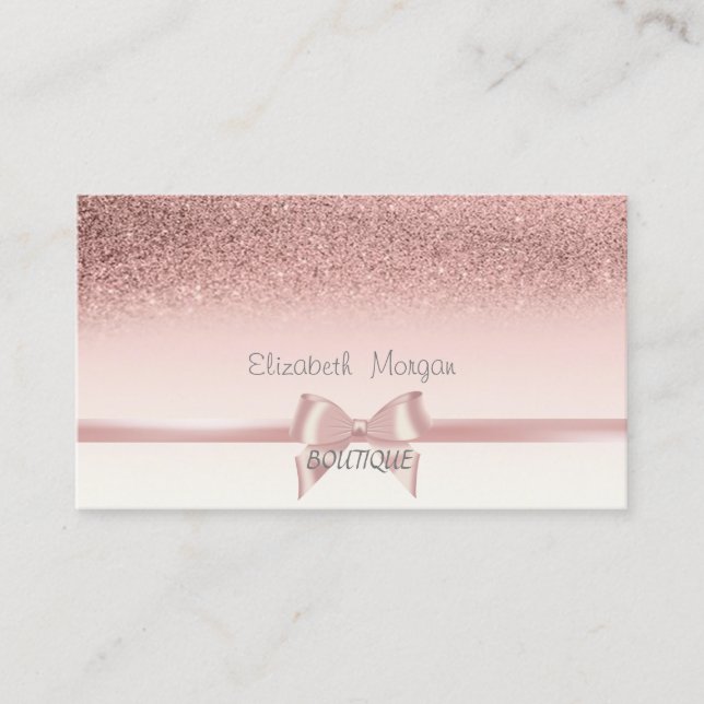 Elegant Chic Rosa Ribbon Bow,Glitter Bokeh Visitkort (Framsida)
